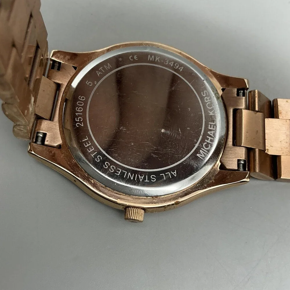 Michael Kors Womens Watch 42mm Blue Dial Gold Tone MK-3494 New Battery 6.5